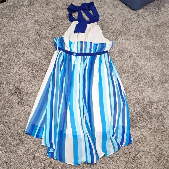 Modcloth Lined Halter  Backless Striped Midi Dress-Monochromatic Blue/White-L - Picture 5 of 9